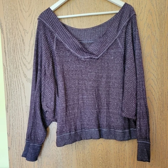 We The Free oversized off the shoulder v-back batwing waffle knit sweater S - Picture 8 of 8